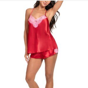 Linea Donatella Women's Satin Lace-Trim 2pc. Cami & Short Set - Wine Size M